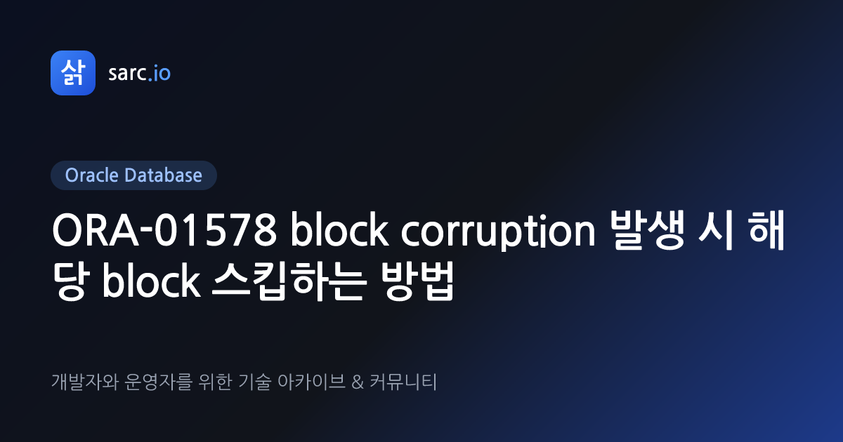 ORA-01578 block corruption 발생 시 해당 block 스킵하는 방법 · 삵 sarc.io